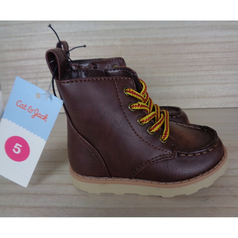 Cat & Jack Toddler Boys Boots Size 5 Brown‎ Greyson Boots Side Zip & Laces